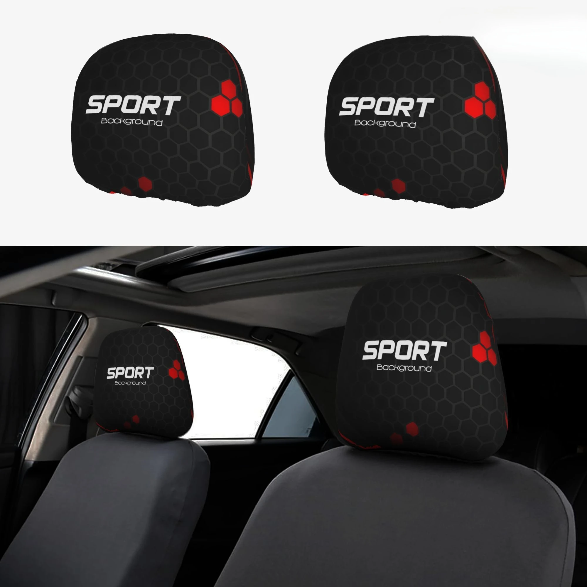 1Pair Elastic Printed Canvas Car Headrest Covers Contrast Stylish Spring Decor Universal Auto Seat Pillow Protector Accessories