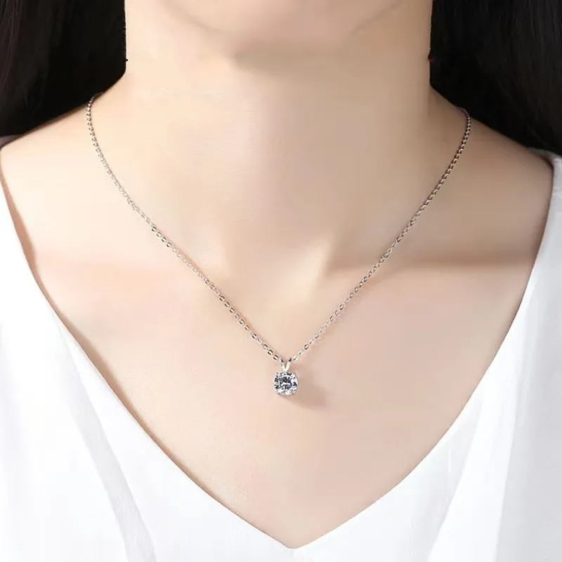 S925 silver 1-3 carat moissanite classic four-claw necklace for women Korean version simple fashion daily party engagement wear