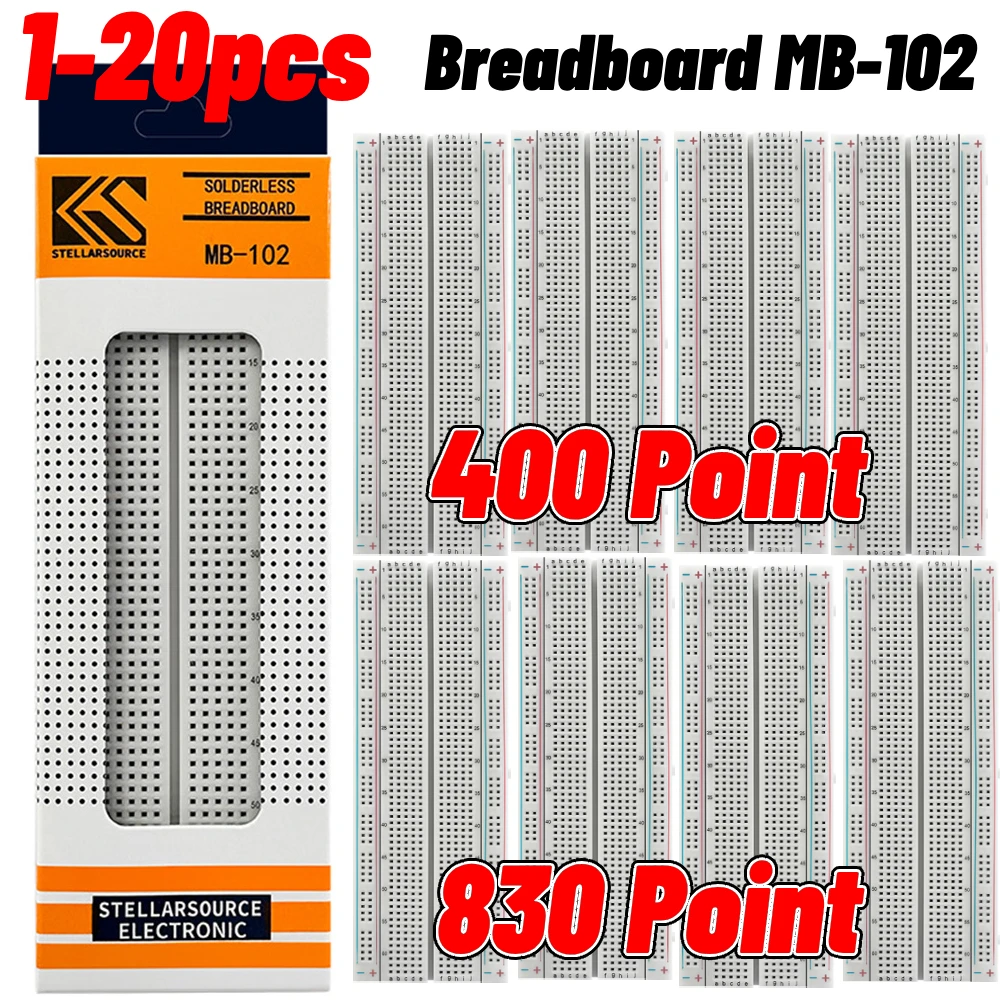 1-20pcs Breadboard 400 830 Point PCB Board MB-102 MB102 Test Develop Nodemcu Raspberri PI 2 lcd High Frequency 40pin Dupont Line