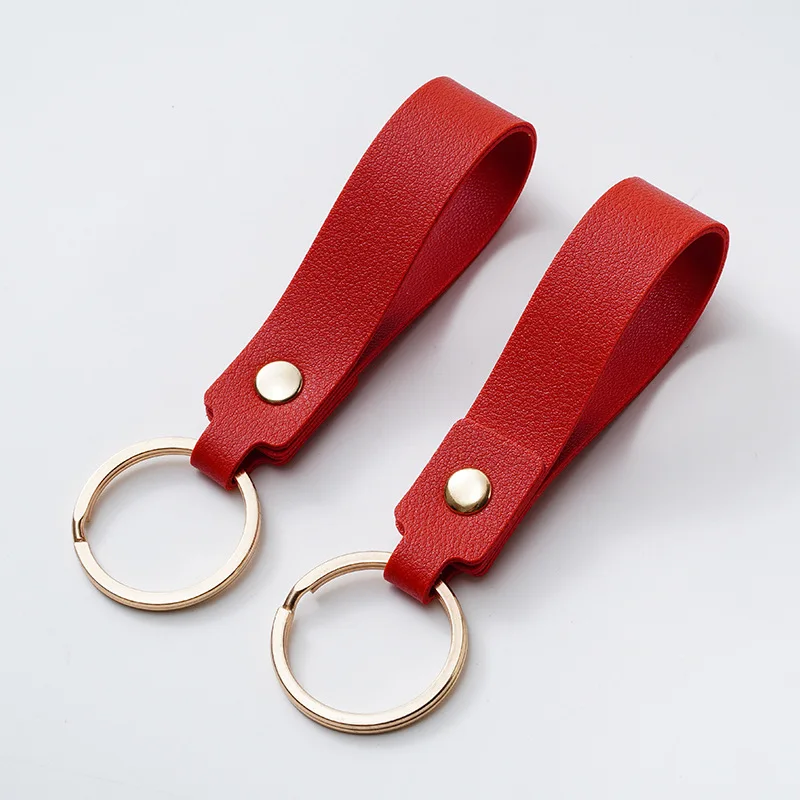 8 Color Double Sided PU Leather Keychain Business Gift Leather Key Chain Men Women Car Key Strap Waist Wallet KeyChains Keyrings