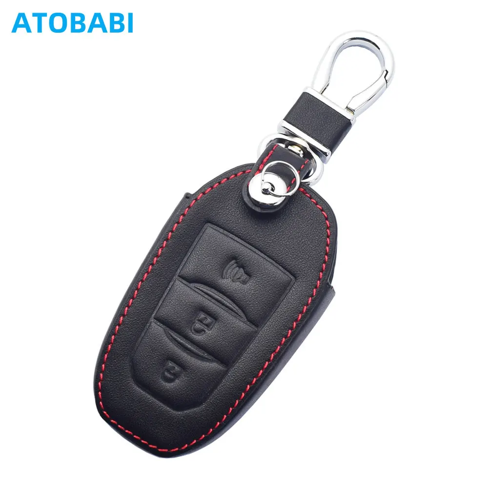 Leather Car Key Case 3 Buttons Keychain Smart Keyless Remote Control Fobs Protector Cover For Lifan Myway X7 2016 2017 2018 2019