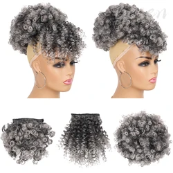 Syntetyczny kucyk Afro Puff ze sznurkiem i wymienną grzywką Szary Afro Puff Puff z 2-grzywką Klips do włosów w treski