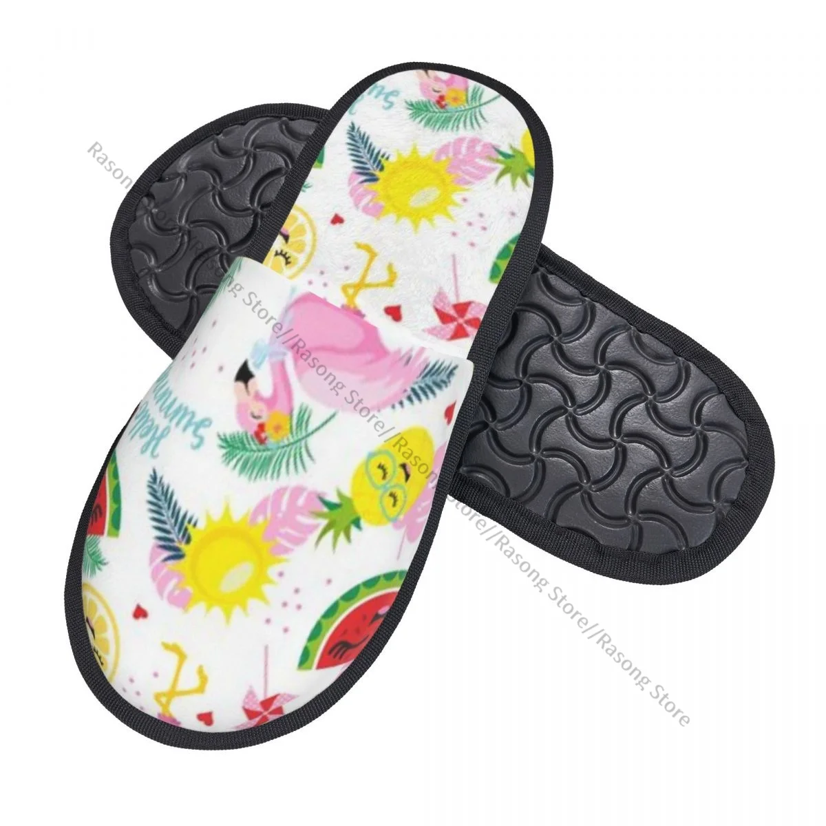 Winter Slipper Woman Man Fluffy Warm Slippers Flamingos Watermelon Lemon Pineapple House Slippers Shoes