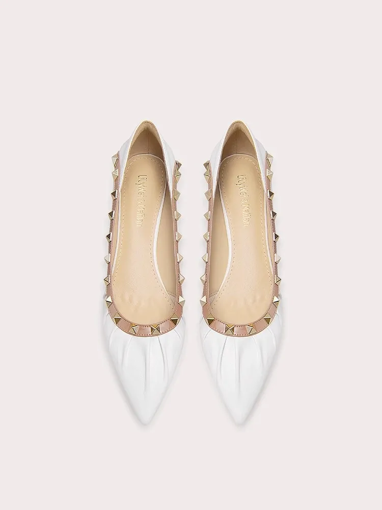 ربيع جديد وأشار الجلود الضحلة سطح مطوي برشام OL حذاء مسطح رقيقة عالية الكعب مأدبة كبيرة الحجم صغيرة الحجم حذاء نسائي #3