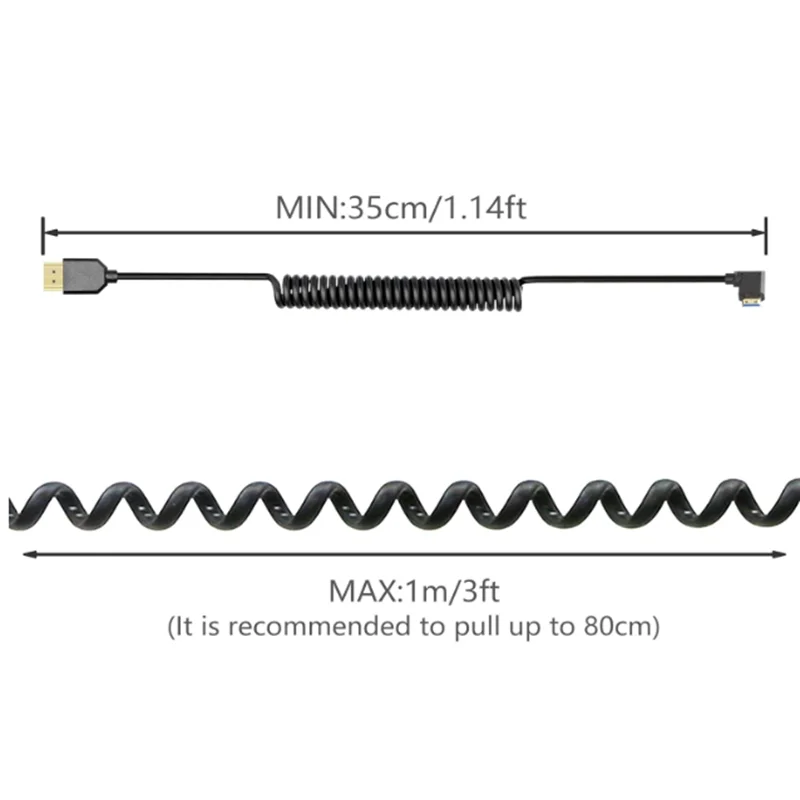 Best Quality HD 8k@60hz 90 Degree Angle Mini HDMI-Compatible Coiled Cable HDTV-2.1 For Computer TV Digital Camera