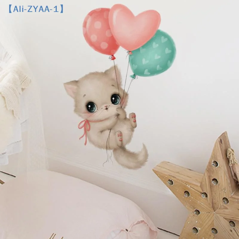 【ZYAA-1】1pc Hand-paint With Balloons Cats Wall Stickers For Children Room Kids Room Decor Wall Decals Bedroom Home Decoration
