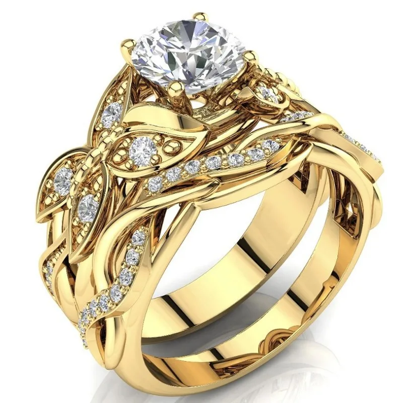 Creative and personalized new butterfly shape Fried Dough Twists clip set zircon double layer women's ring