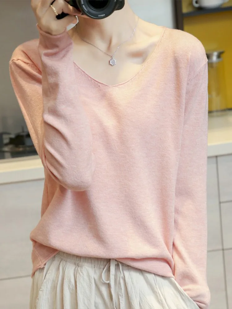 

Thin Knitted Long Sve V-Ne Sweater Women's Loose Korean Sle Base irt Inner Wear Spring Autumn New Arrival