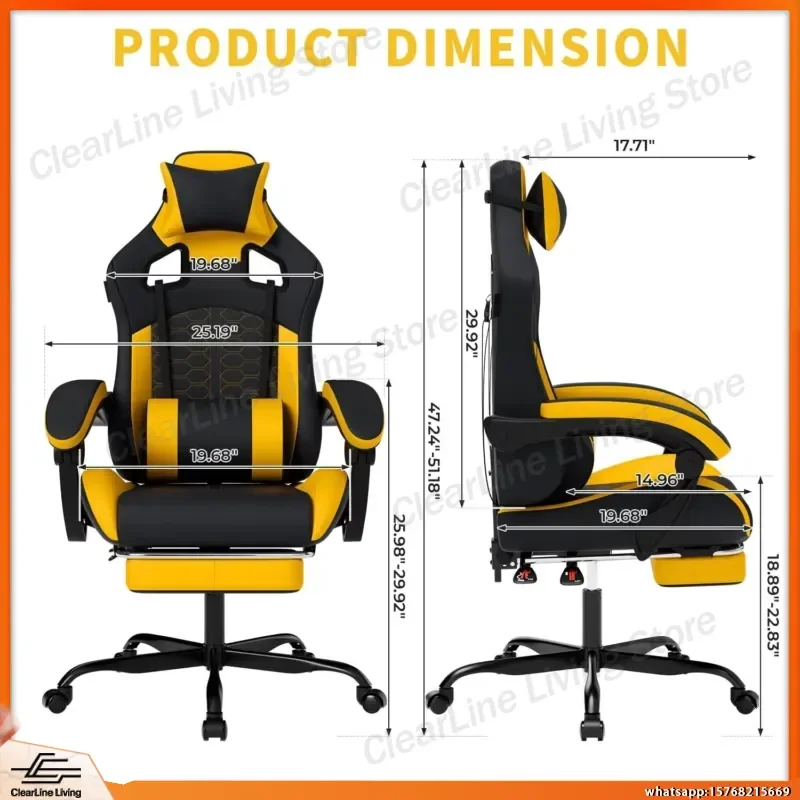 

Ergonomic Office Chair with Massage Function Footrest Headrest Lumbar Support High Back PVC Leather Computer Chair for Home