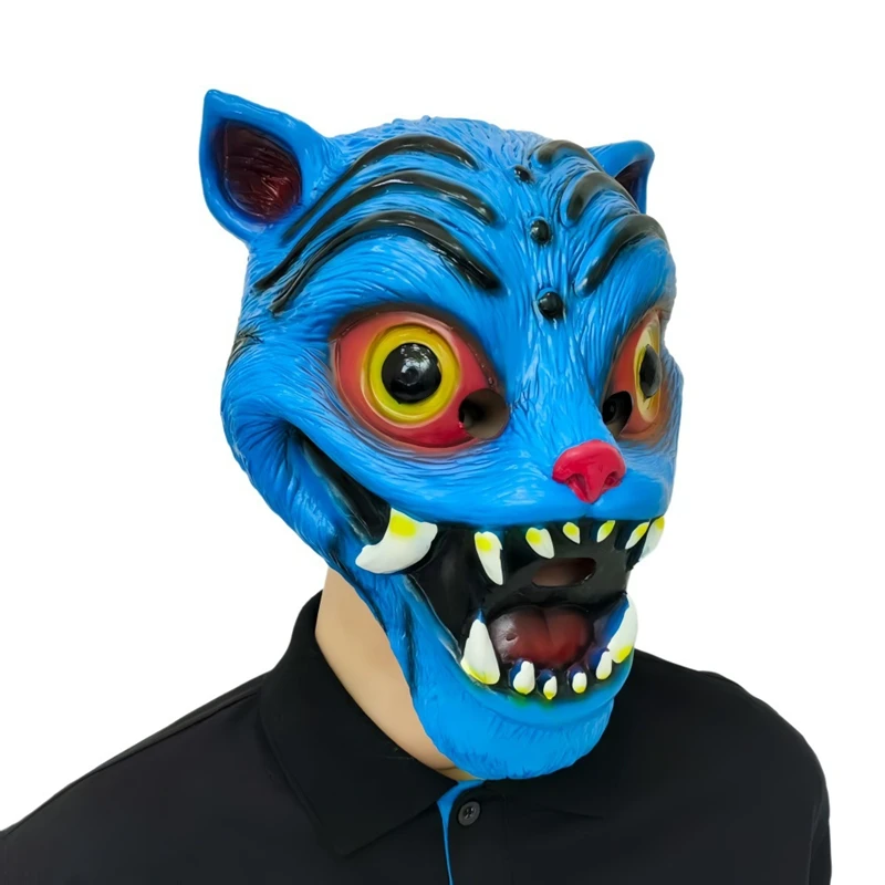 Máscara de látex de tigre azul de Anime, tocado de terror para Halloween, accesorios de disfraz, accesorios, máscaras divertidas, regalos para adultos