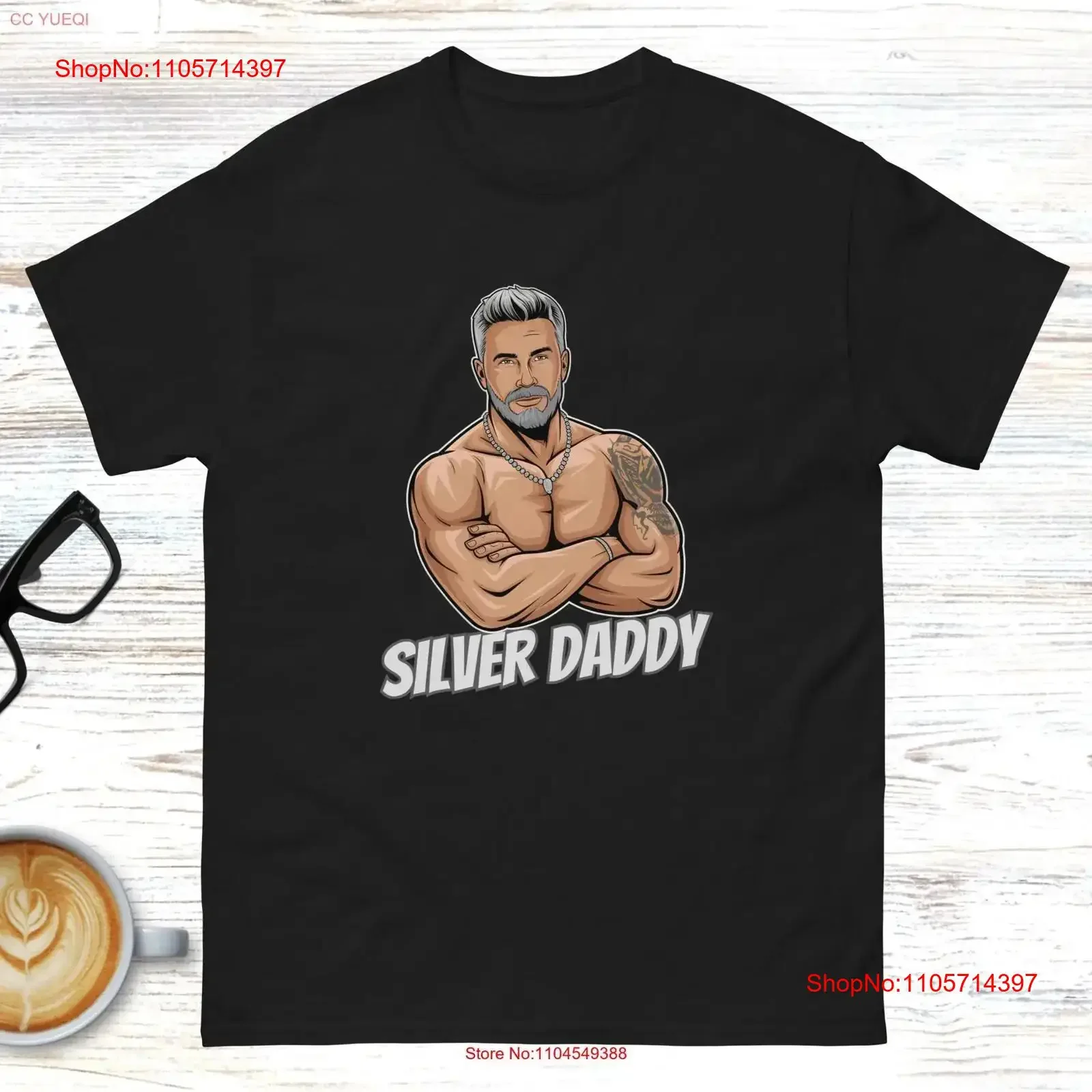 Silver Daddy Mens T Shirt For Older Gay Men Tom of Finland Style Pride LGBT Him Muscle Man LGBTQIA Queer vintage Washed graphic