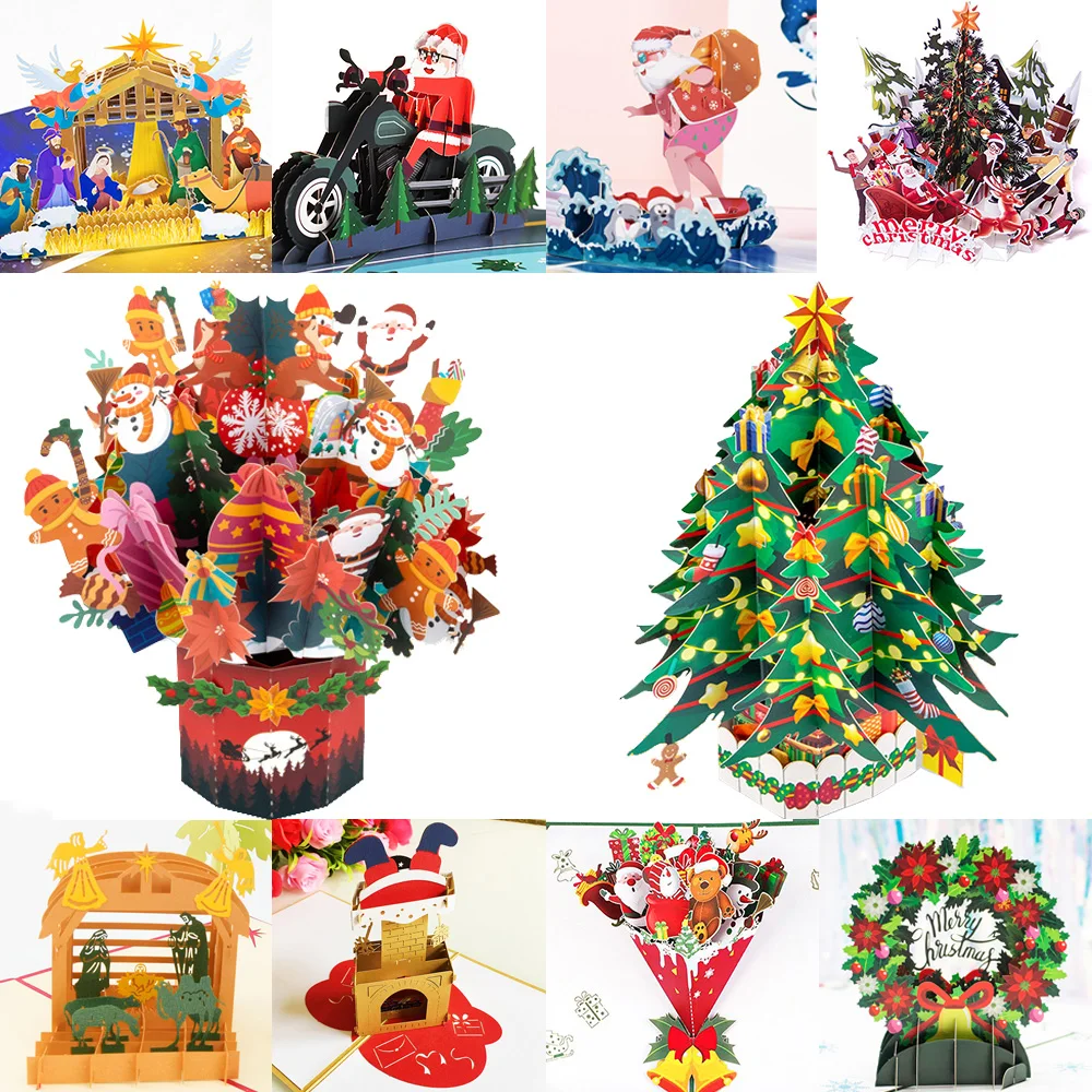 Neue 3D Pop-Up Weihnachtskarten Weihnachtsmann-Einladungskarte Partykarte Kindergeschenke Neujahrs-Dankeskarte Feiertagsgeschenk Postkarte