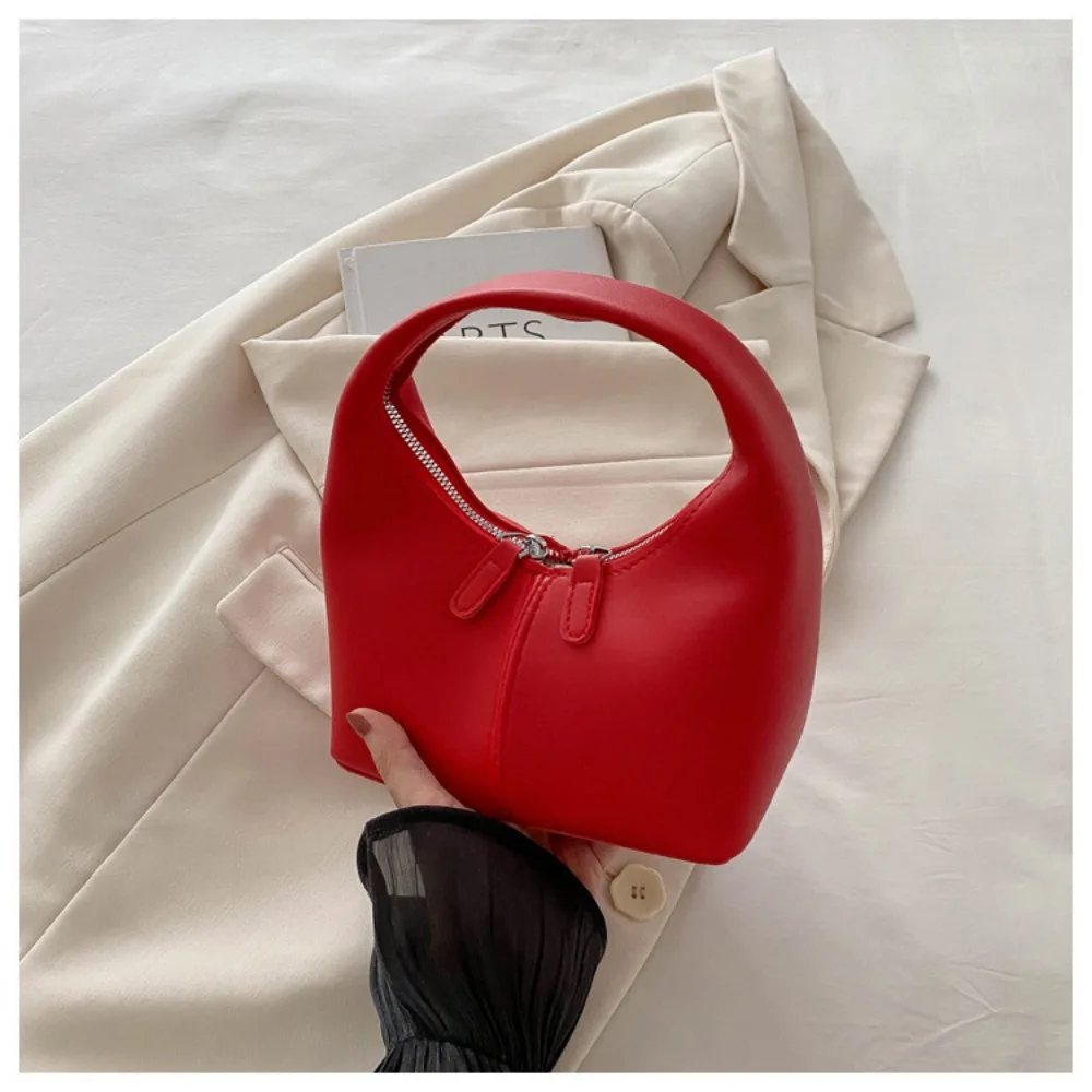 

Casual Pu Pu Leather Handbag Candy Color Purse Underarm Bag Fashionable Small Bag Crescent Bag Mobile Phone Bag