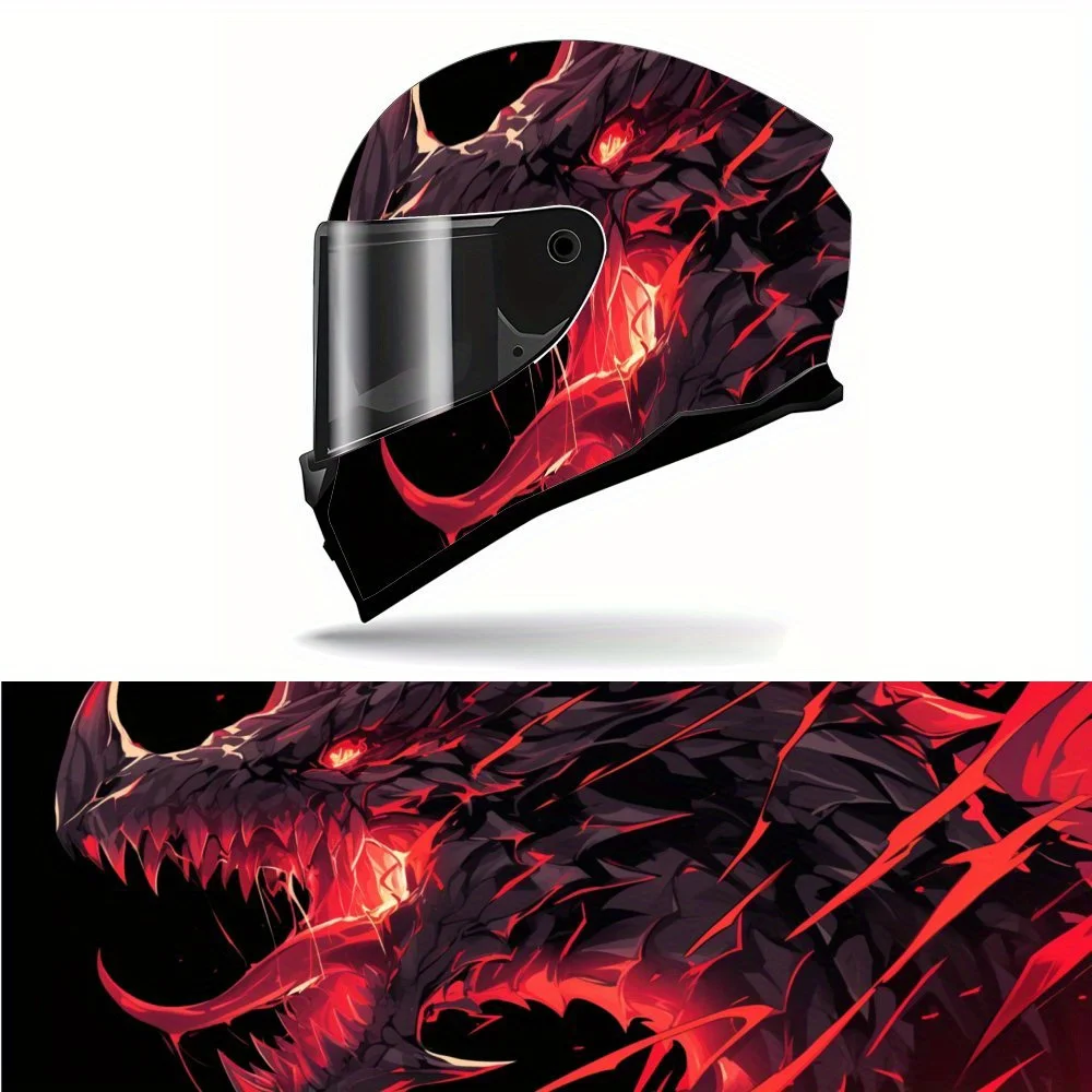 

Inferno Evil Dragon PVC Motorcycle Helmet Vinyl Wrap, Self-Adhesive Waterproof Sticker, Anti-Scratch Decorative Film for Full Fa