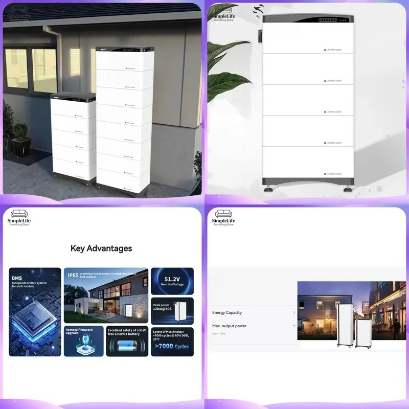 20KWh 51V 200Ah Low Voltage Lithium Battery IP65 Stackable Solar Energy Storage System for Home Off Grid Power Wall