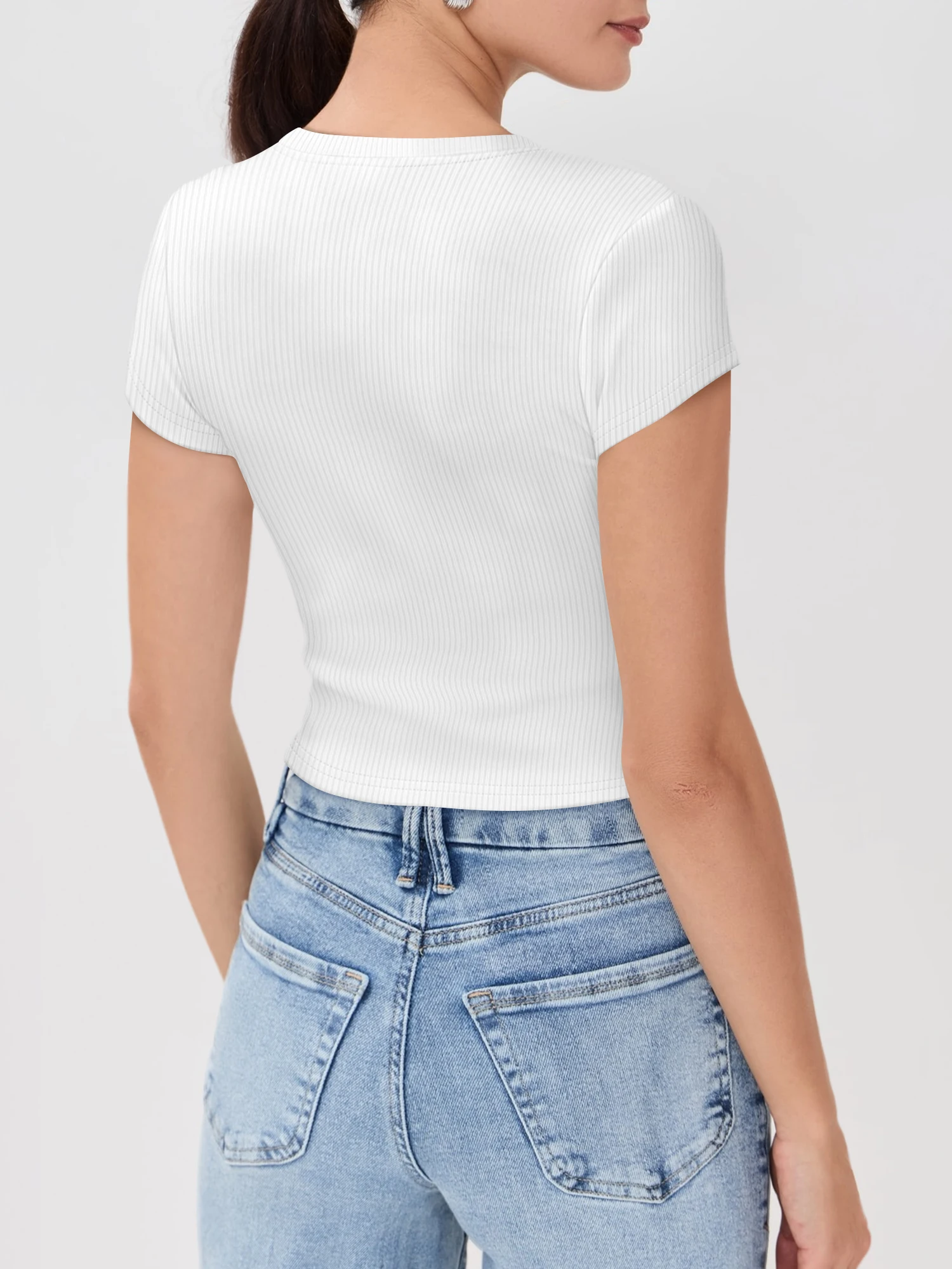 Go‑To Mix‑and‑Match Ribbed Crop Blouse, Second‑Skin Short‑Sleeve Shirt to Complement Skirts, Jeans and Jogger Bottoms