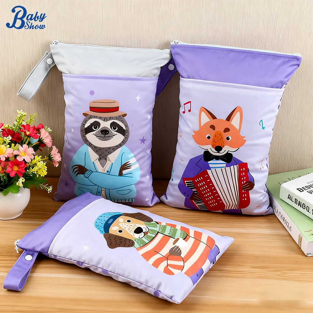 

Wet Dry Bag with Two Zippered Baby Diaper Nappy Pounch Waterproof Mommy Bag Reusable Washable Wet Bag for Swimsuits Gym