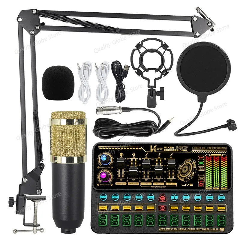 

2025 Hot Sale BM800 Studio Microphone Kits Sk500 Sound Card Professional Studio Mixer Microphone for Computer Karaoke Live Strea