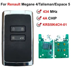 KR5IK4CH-01 434MHz PCF7953M 4A Chip Keyless Smart Key For Renault Megane 4 Talisman Espace 5 Kadjar 2016 2017 2018 2019