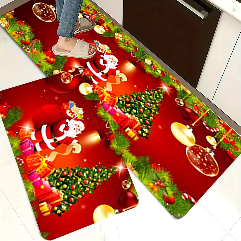 Christmas Kitchen Floor Mat Home Decor Bedroom Hallway Balcony Rugs Winter Xmas Bathroom Non-slip Floor Mat Christmas Decoration