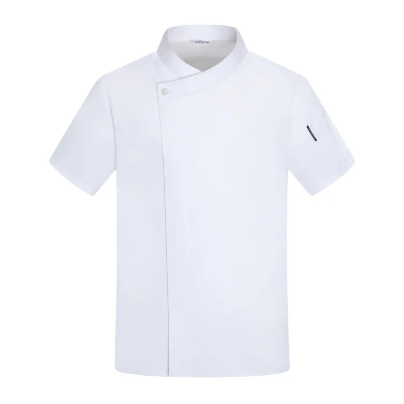 Chef Uniforms Short-sleeved Summer Catering Restaurant Kitchen Work Clothes Men Women Chef Overalls Slant Collar Work Clothes