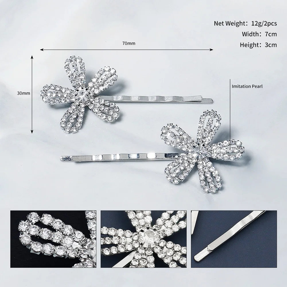 Zarte funkelnde Haarspange mit Strasssteinen, modischer Pony-Seitenclip für Frauen, tägliche Mädchen-Haar-Accessoires als Geschenk – Detail 11
