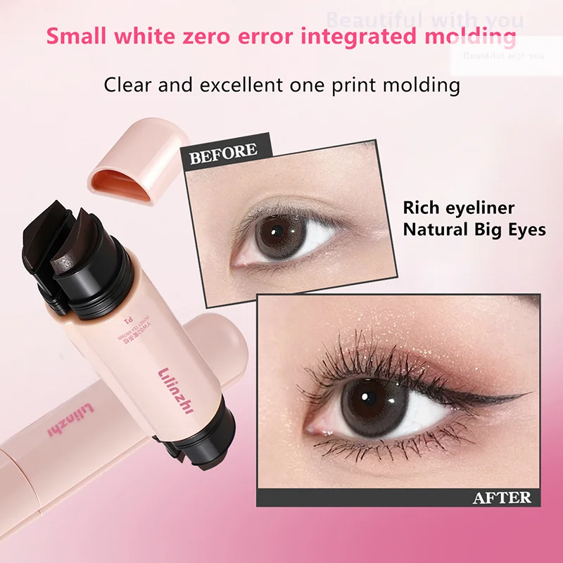 NewMagnetic Dubbele Hoofd Stempel Eyeliner Pen Waterdichte Vloeistof Zwart Bruin Eyeliner Verlenging Stempel Sneldrogende Make-up Cosmetica