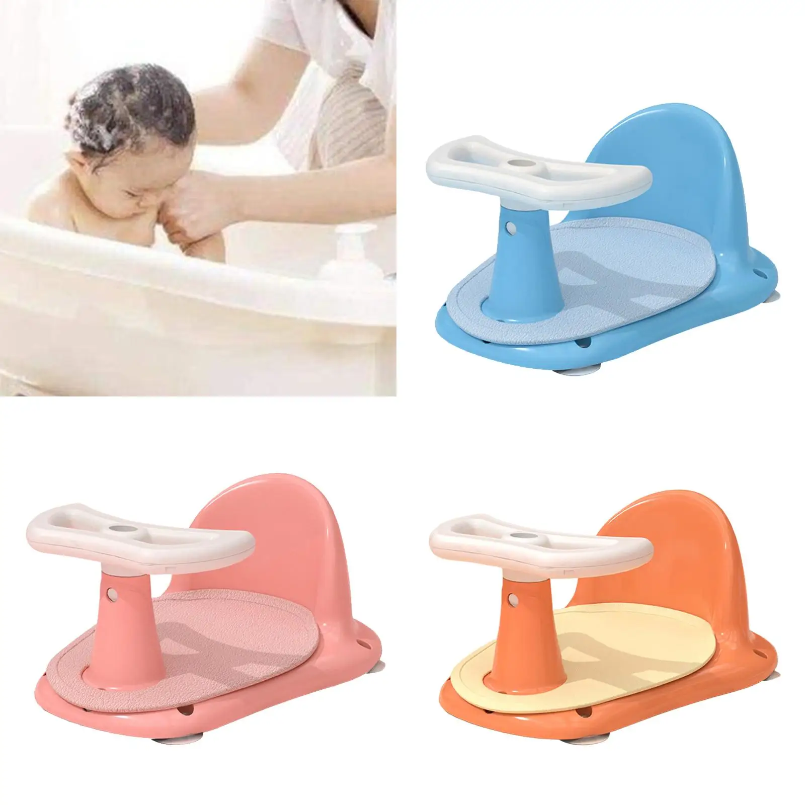 Bathtub Seat Tub Sitting up with Non Slip Mat Suction Bathtub Chair Bath Seat Support Steering chair for Newborn Kids