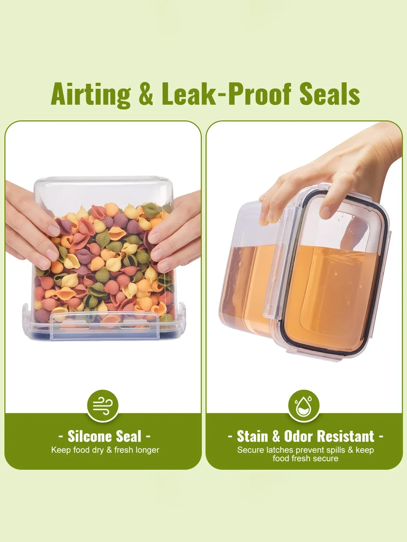 12 قطعة من حاويات تخزين الطعام المحكمة الغلق، حاويات معكرونة سباغيتي بلاستيكية مع أغطية سهلة القفل، لتنظيم مخزن المطبخ