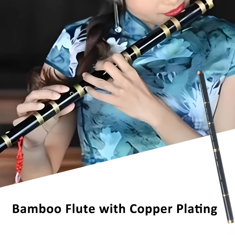 Flauta de bambú de 6 agujeros con revestimiento de cobre, flauta transversal de bambú hecha a mano de 46cm/18,3 pulgadas, instrumento Musical para principiantes