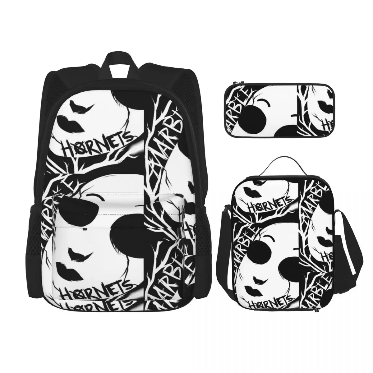 Marble Hornets Backpacks Boys Girls Bookbag Students School Bags Cartoon Kids Rucksack Lunch Bag Pen Bag Three-Piece Set