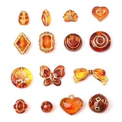 Acrylic Retro Amber Gold Baroque Plastic Bead Heart Flower Butterfly Beads For Necklace Bracelet DIY Jewelry Making