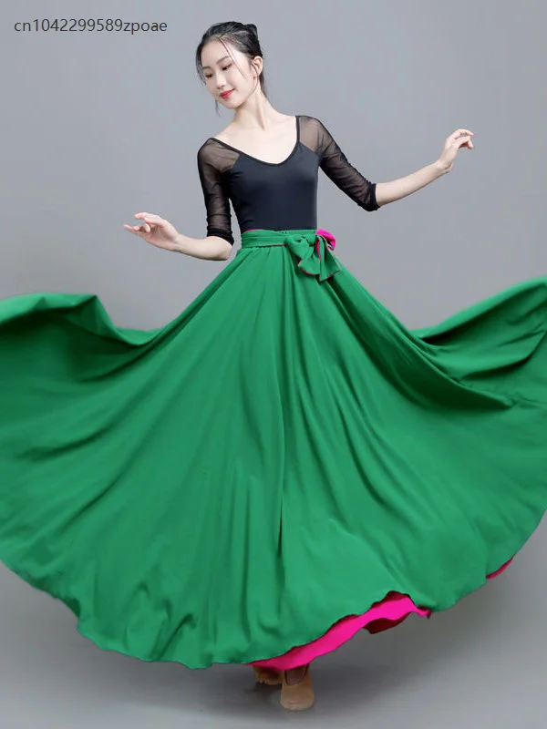Women's Flamenco Skirt Spanish Dance Skirt Belly Dance Long Skirt Large Swing Skirt Gradient Color Performance Gypsy Skirt 2025