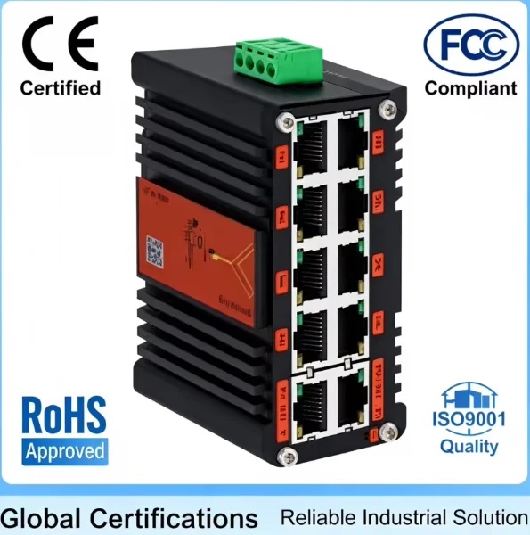 Mini Industrial 10 Port Gigabit PoE Switch with 8 Ports 802.3at 240W