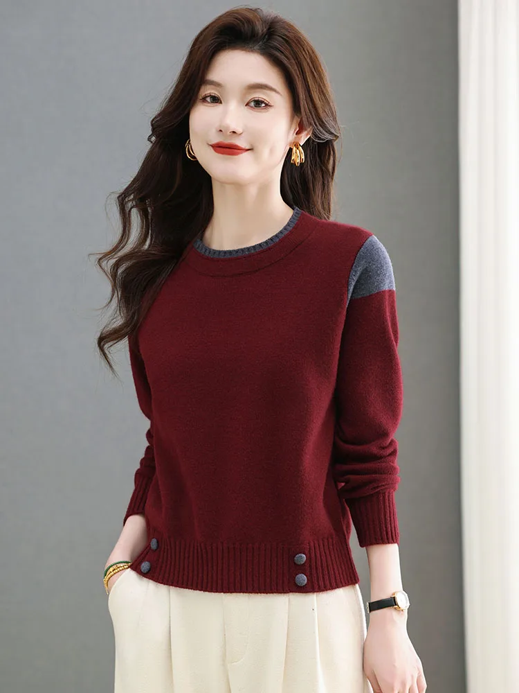 

Loose Fit Round Neck Knitwear Women's Style New Autumn Winter Casual Slim Top Korean Fashion Cotton Blend Long Sleeve M300