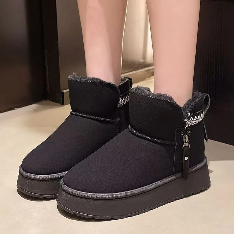 

2025 зимние теплые ботильоны на меху, женские новые повседневные дизайнерские короткие плюшевые женские туфли из натуральной шерсти и замши Botas Mujer
