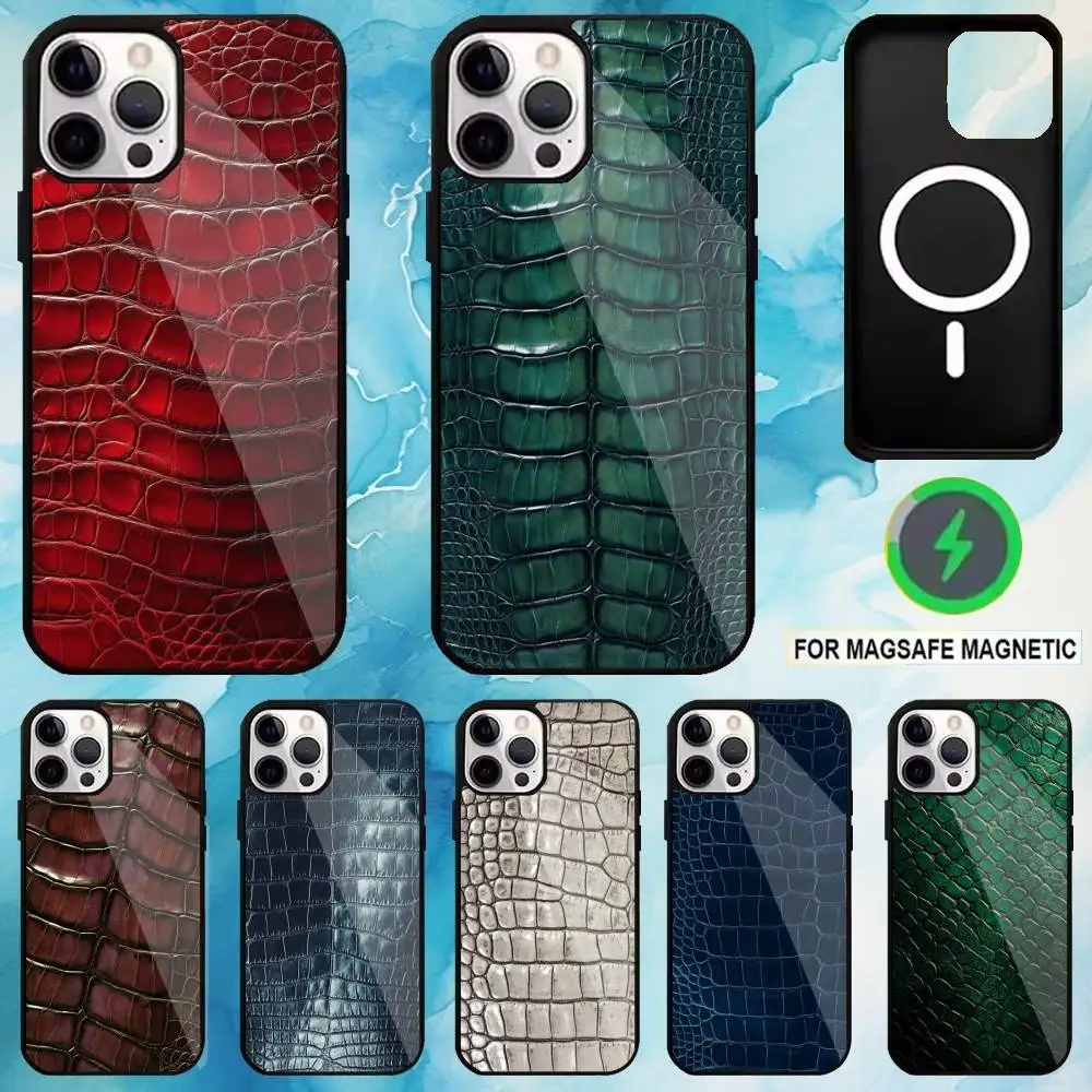 

Crocodile Leather Phone Case For iPhone17,16,15,14,13,12,11 Plus,Pro Max Magnetic For Magsafe Wireless Charging
