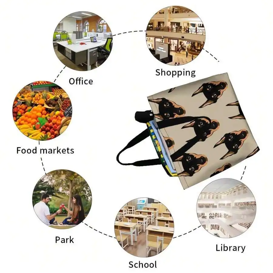 

Doberman Print Casual Tote Bag For Adults Unisex Shoulder Bag Office Shopping Food Market Park School Library Use