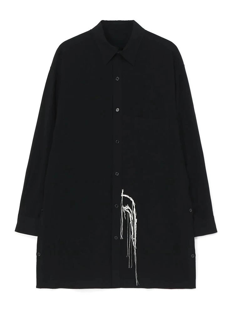 Tassel Embroidery Unisex Shirt Oversized Yamamoto-Style Homme Black Shirt Owens Tops For Man Black Shirts And Blouses