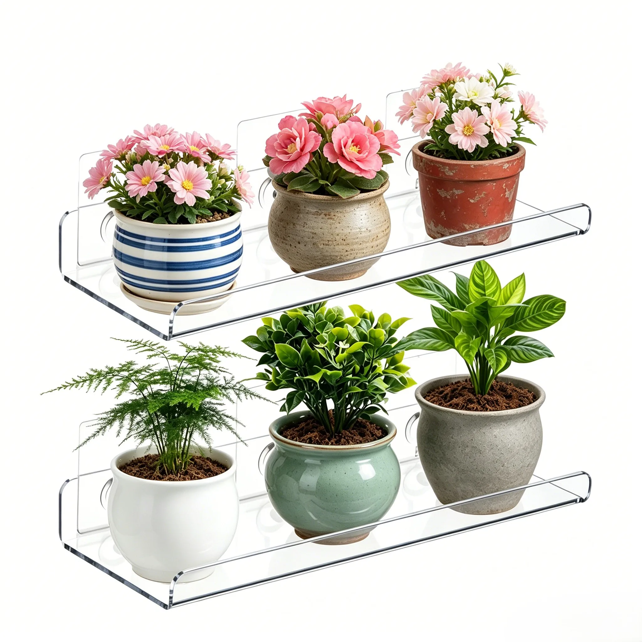 For Maximizing Vertical Space Floating Plant Shelf Glass Window Garden Transparent Material Design Double Installation Method