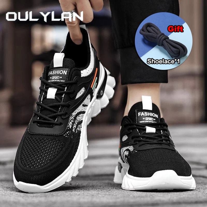 

Oulylan Summer Anti-Odor Sports Shoes Soft Soled Mesh Breathable Sneakers Casual Lace Up Runshoes Mixed Color Men Footwear