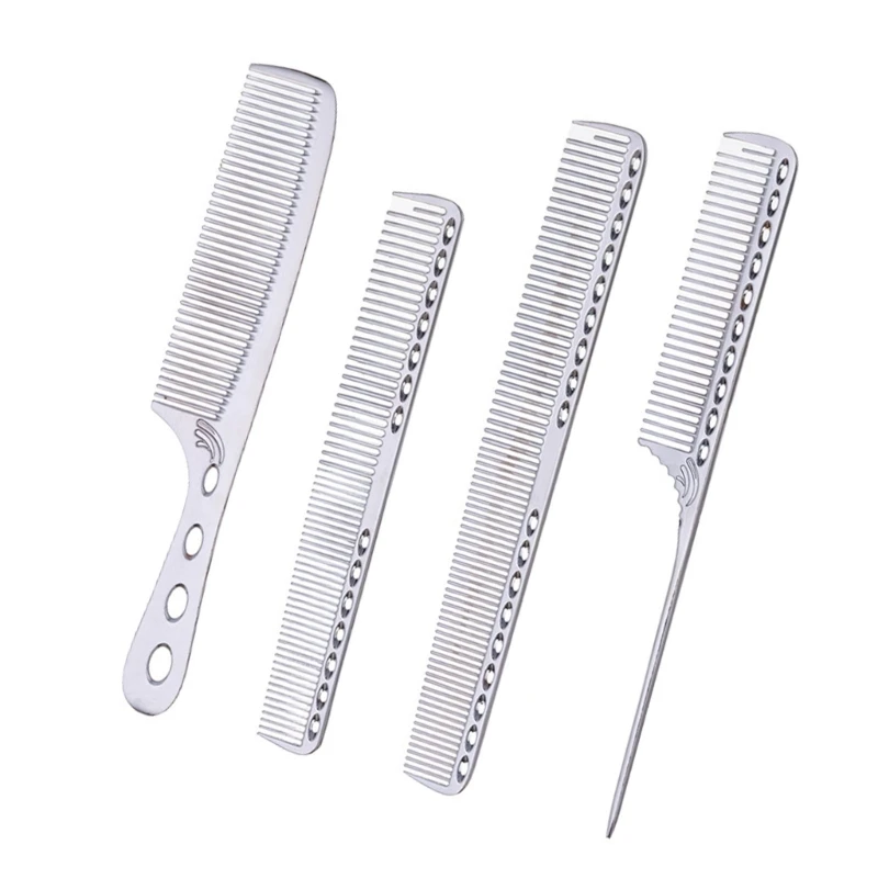 4Pieces Space Aluminum Hair Comb Set Metal Tail Comb,Fine Cutting Combs,Hairdressing Combs,Teasing Combs,Detangler Combs E1YF