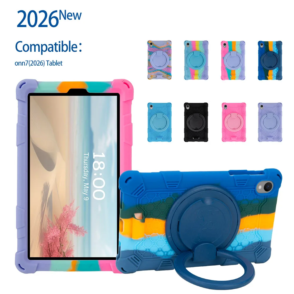 Shock‑Absorb Soft Silicone Case For Walmart Onn 7 Inch Core 2026 Tablet 360‑Degree Rotatable Kickstand Removable Shoulder Strap