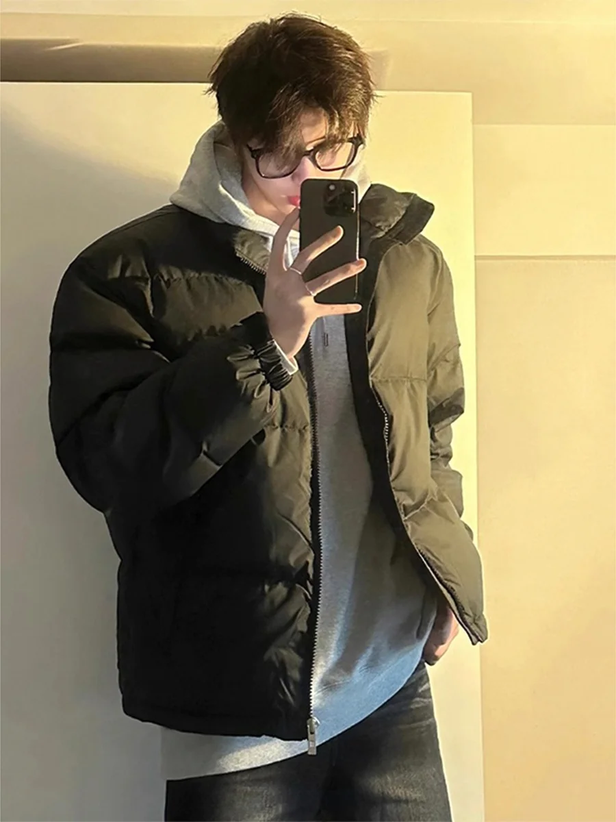 

Bla ort Lightweight down Cotton Jaet Stand Collar Warmth Winter Men's Faion Bread Sle Casual Long Sve Zipper