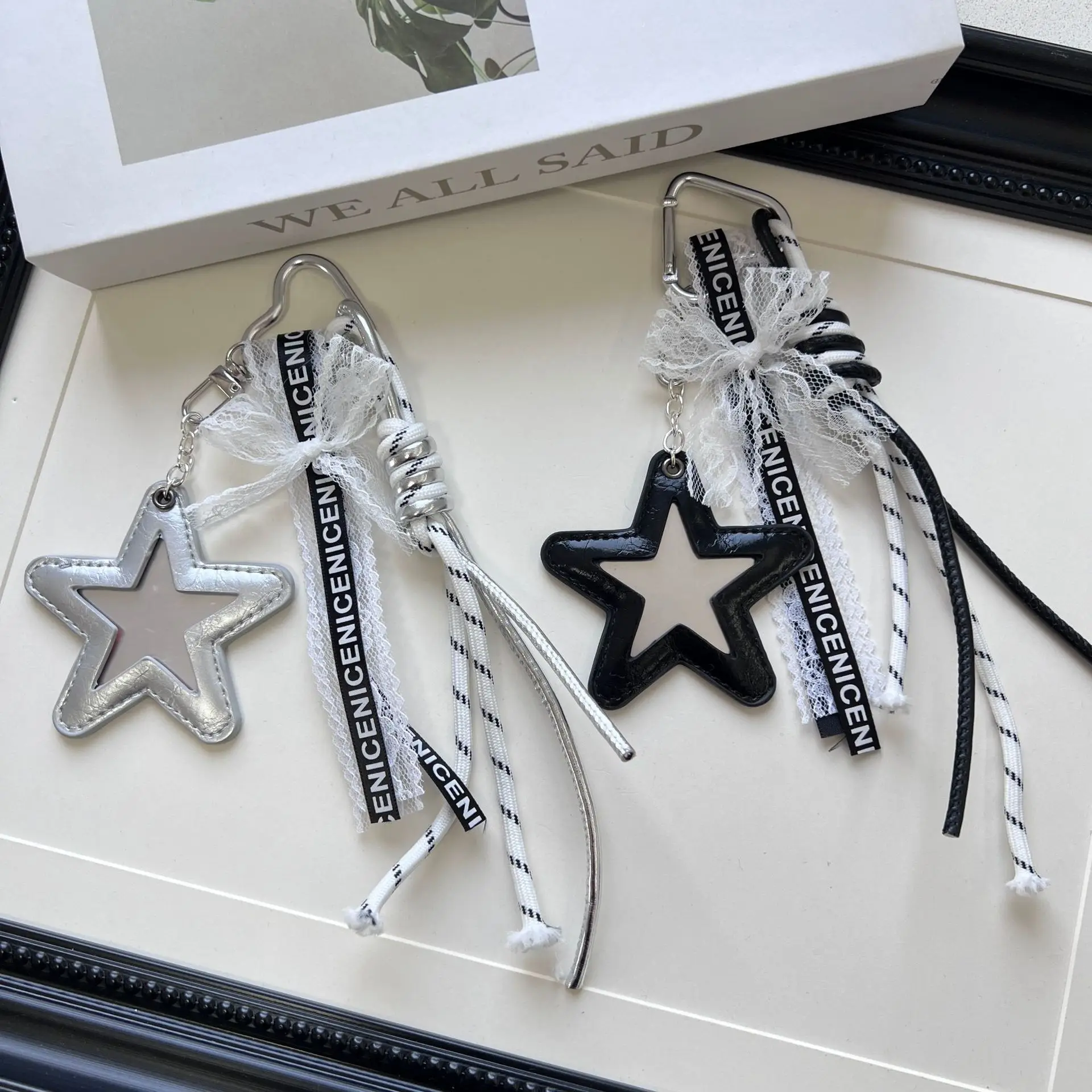 

Ladies' Bag Pendants Star Braided Rope Lace Bow Korean Sweet Cool Bag Accessories Multifunctional Fashionable Keychains For Girl