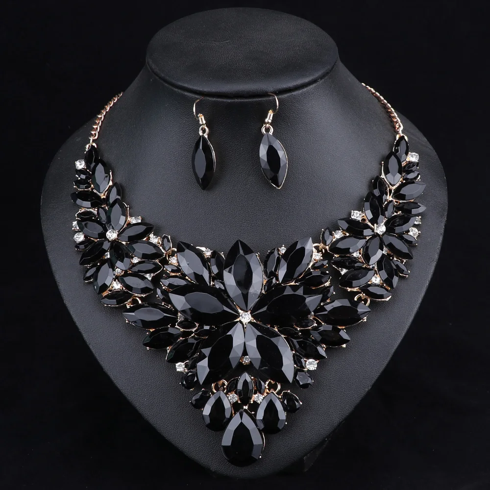 Fashion Crystal Jewelry Sets Bridal Necklace Earrings Sets Wedding Party Jewelery Dress Jewellery Decoration Accessories