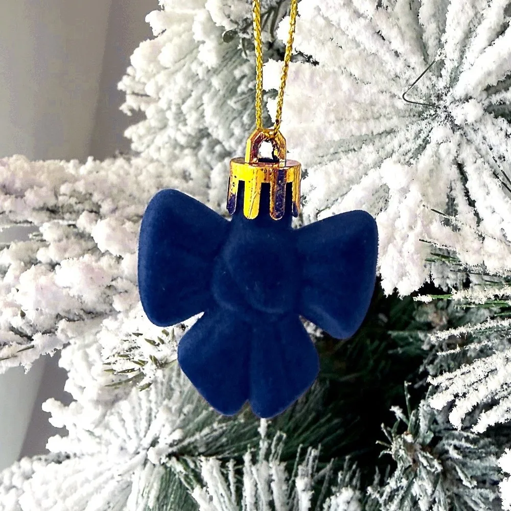35PCS Velvet Bows Christmas Tree Ornaments Five-Pointed Stars Flocked Xmas Tree Decor Set Multicolored Christmas Ball