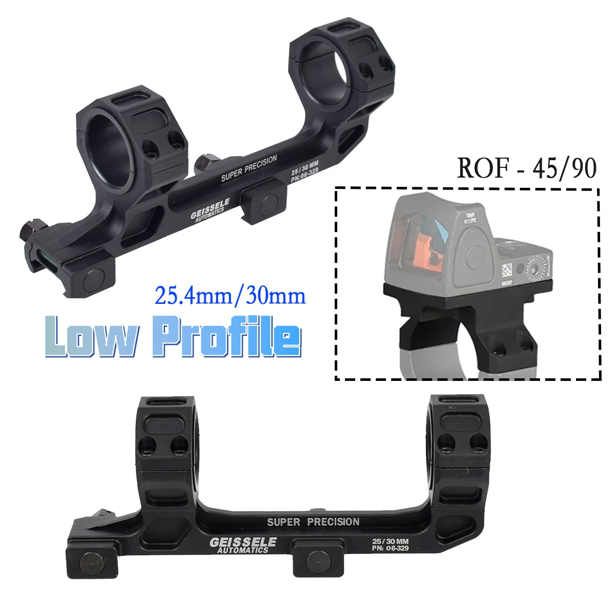 

New Low Profile Base GEISSELE Cantilever Scope Mount Rings 25.4mm 30mm Ring ROF 45 90 RAISER RMR Red Dot Super Precision AR15