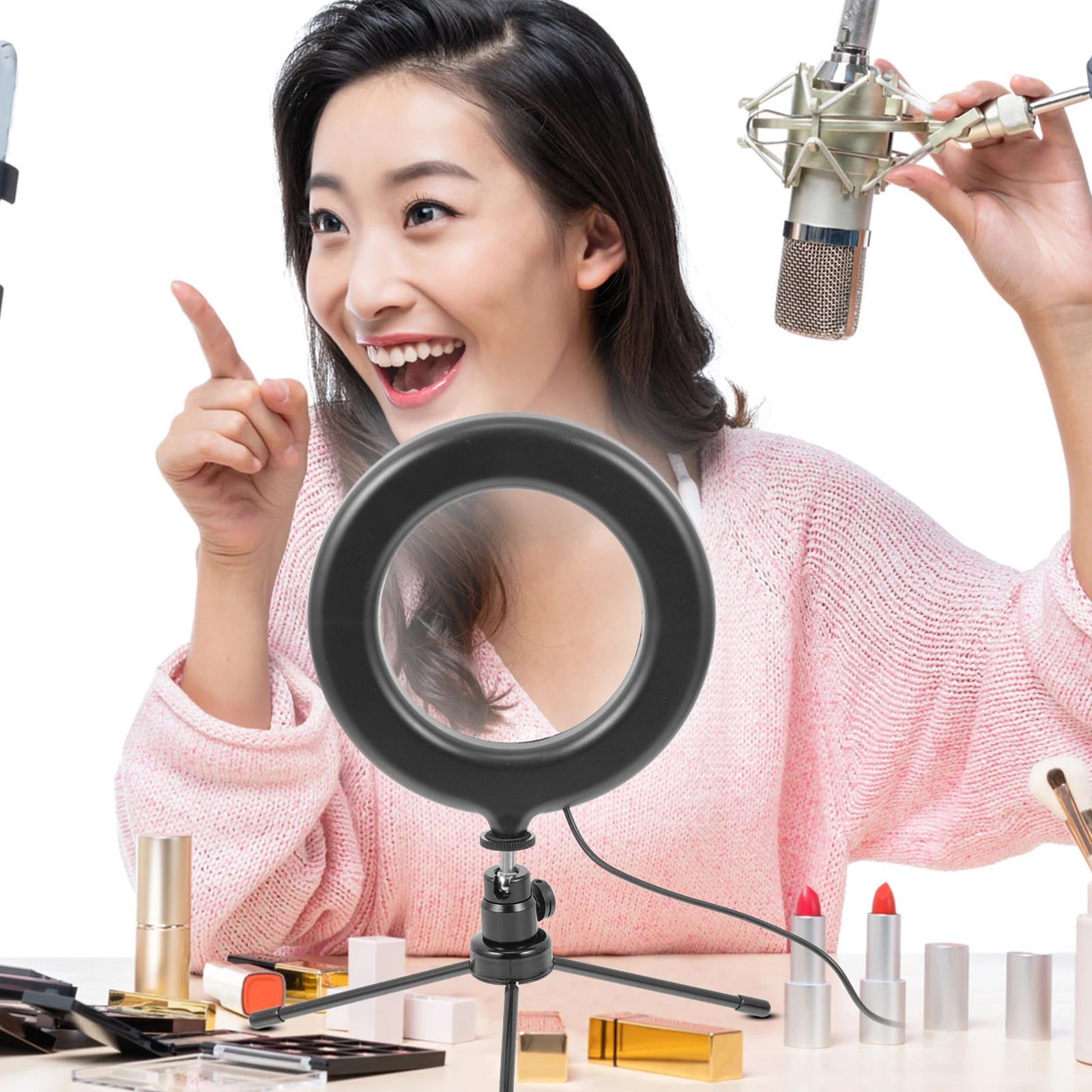 

1Set LED Fill Light Desktop Tripod Selfie Ring Lamp Adjustable Angle Live Streaming Makeup Beauty Filling Light Supplementary