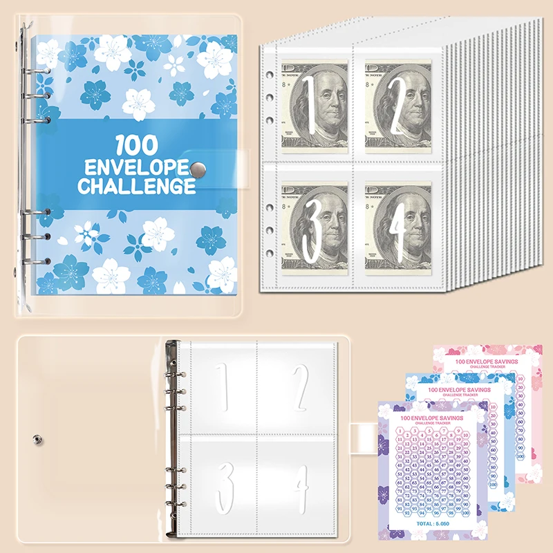 Money Saving Challenge Binder 100 Envelope Sustainable Motivating Solution Challenging Loose-Leaf Binder Paper For Savings Goals